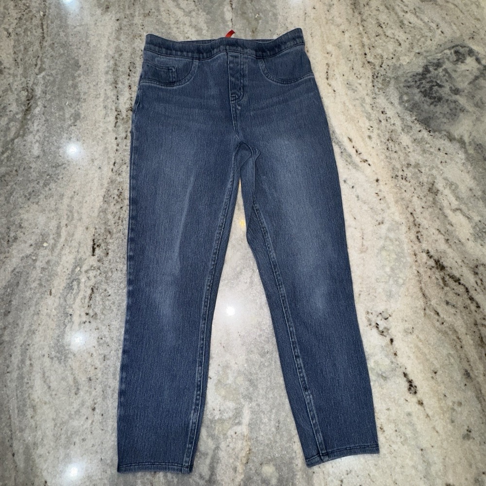 Spanx Women's Medium Blue Denim Jean Capri Leggings Stretch Slimming Shaping